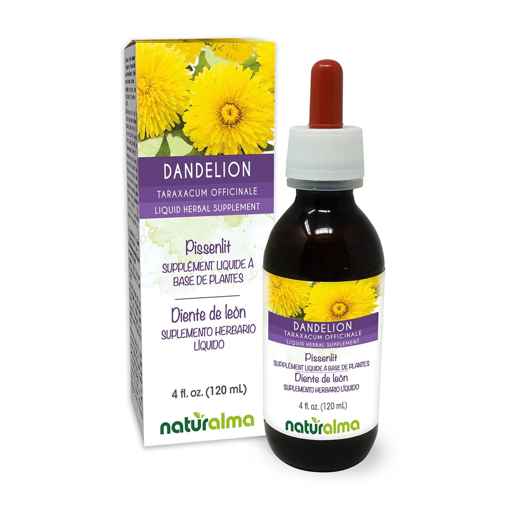 Naturalma Dandelion (Taraxacum officinale) Raiz e ervas Tintura sem álcool - 4 fl oz extrato líquido em gotas - Suplemento de ervas - Vegan