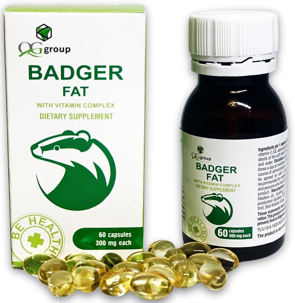 Grupo QG Texugo Gordura Fonte Natural de Ácidos Gordos Poliinsaturados - 60 Cápsulas, 300 mg cada