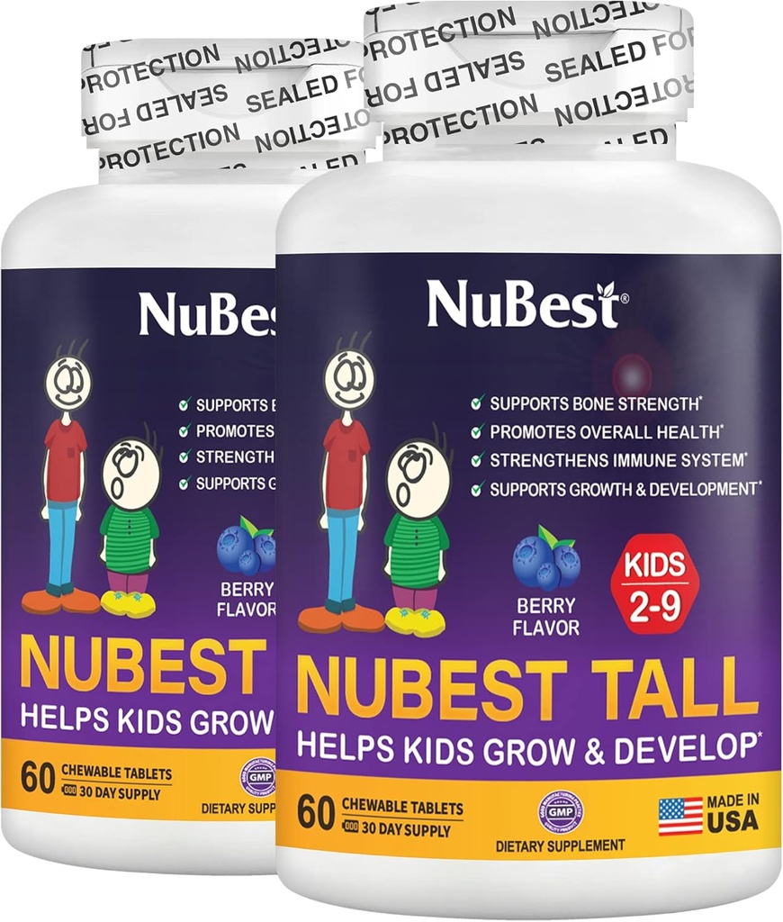 NuBest Tall Kids - Multivitamins & Minerals para Idade 2 a 9 - Força óssea e suporte de imunidade - Ajuda Crianças, Crianças Saudáveis - Formas animais - 120 comprimidos de cereja mastigáveis