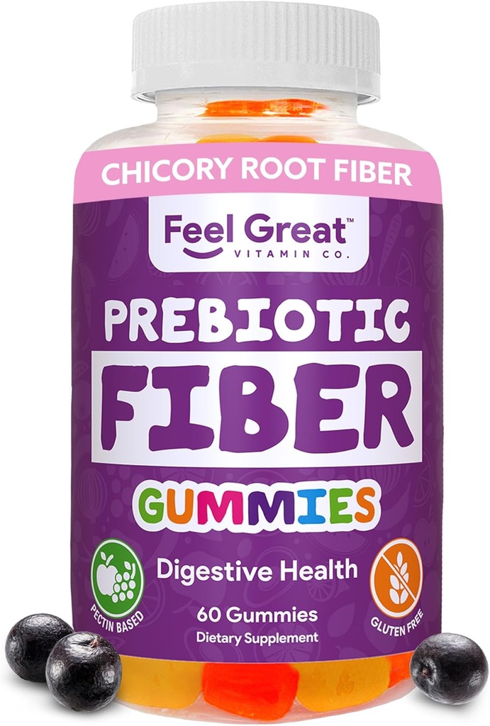 Gummies de fibra prebiótica por sentir grande vitamina Co (60 chicletes) Ajuda a melhorar a saúde digestiva, restaurar a Flora Gut Natural, e apoiar a saúde geral e imunidade*