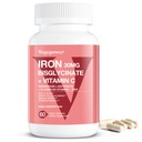 Suplemento Bisglicinato de Ferro para Mulheres e Homens - 30mg Comprimidos de Ferro com Vitamina C, B12, Ácido Fólico - Ferro Quelado para Anemia, Sangue de Saúde - Alta Absorção, Sem Glúten, Não-GMO - 60 Caps Vegan