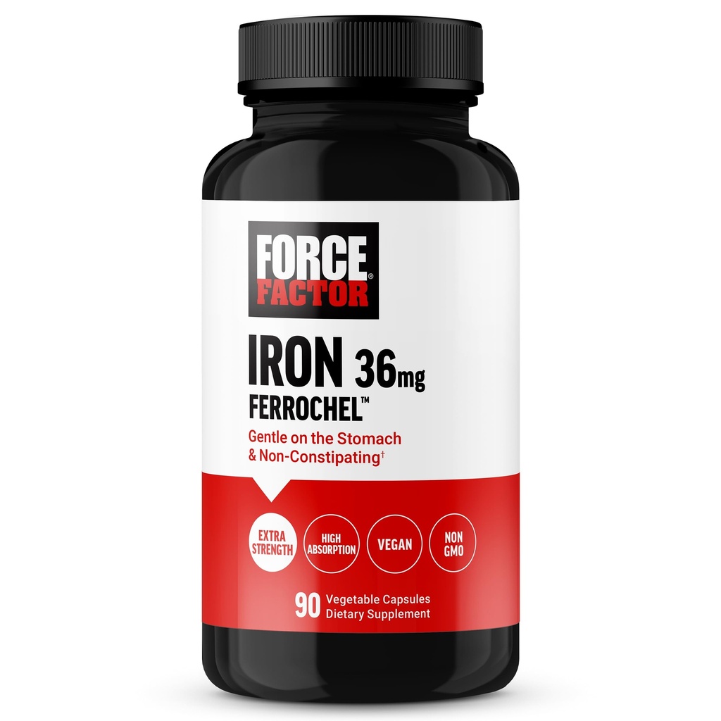 Fator de Força, Suplemento de Ferro para Mulheres e Homens, Não Constipante, Gentil no Estômago, Bisglicinato de Ferro 36mg, 90 Cápsulas Vegetais