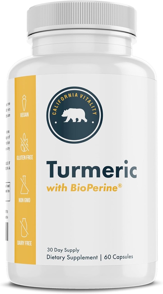 Açafrão com BioPerine, 95% Curcuminoides - 60 Cápsulas - Made in the USA, Vegan, Non-GMO, Gluten-Free, and Dairy-Free