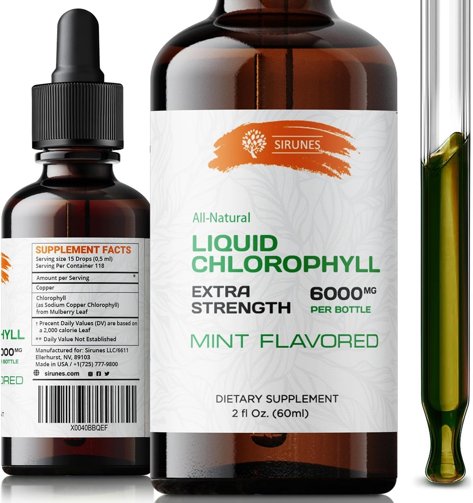 Liquid Chlorophyll Drops - Extrato de clorofilina de cobre de sódio natural - Limpar e apoiar seu sistema imunológico e energia naturalmente - Vegan, não-GMO Dietary Greens Tintura - 2 fl. Oz garrafa