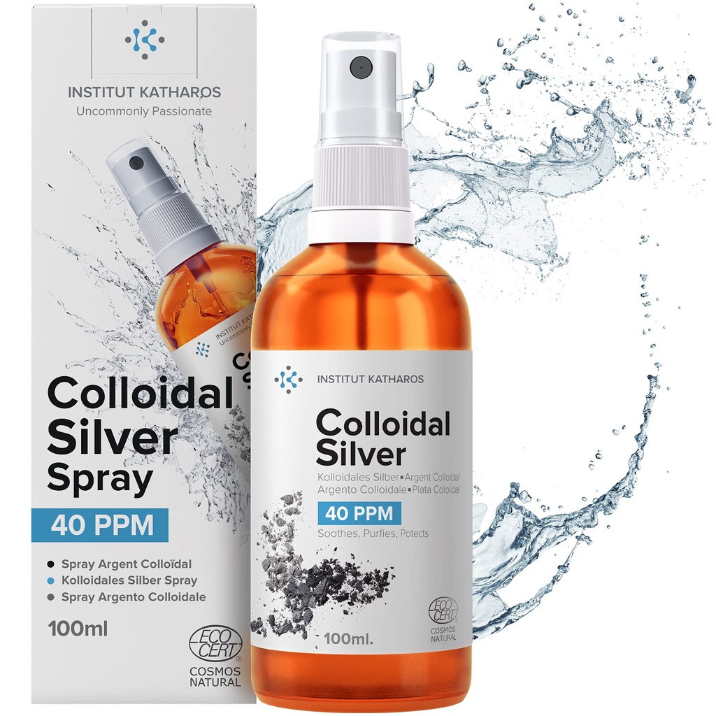 Spray Coloidal Silver Líquido 3,4 fl oz ● Água de Prata Hidrosol Bioativa ● Solução de Suplemento Natural Nano Sol ● Mineral Iônico 40 PPM ● Spray Coloidal Estruturado Orgânico