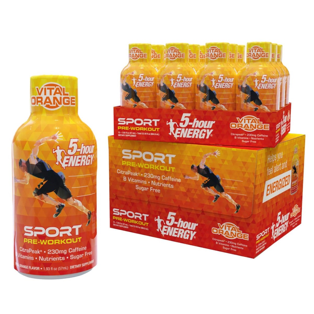 5 horas de energia extra força shots esporte com Citrapeak, sabor laranja vital, pré-treino, 24 contagem (1.93 fl oz)