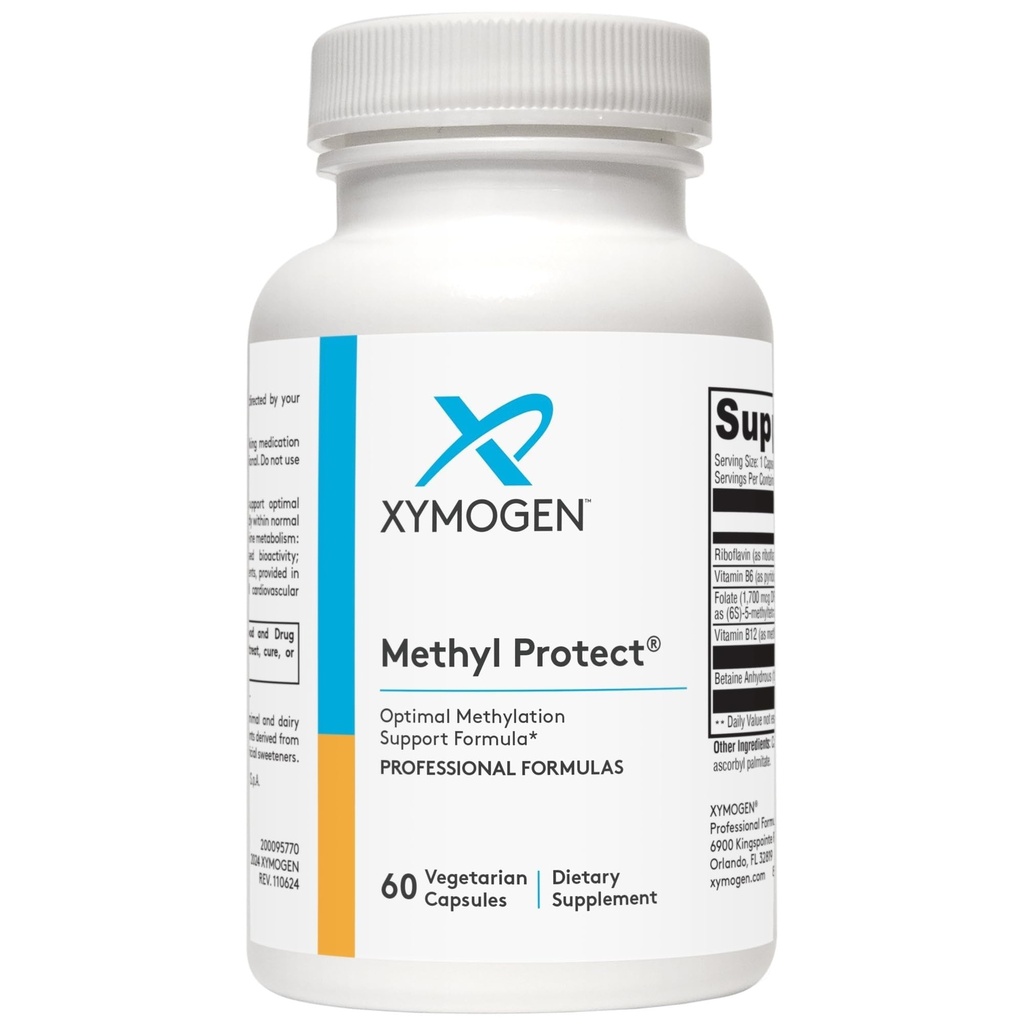 XYMOGEN Metil Protect - Fórmula de metilação ideal com Folato de metilo, Vitamina B12 (Metilcobalamina b12), Riboflavina + B6 Vitaminas - Cognitiva, Homocisteína + Suplementos de Saúde Cardíaca (60 Cápsulas)