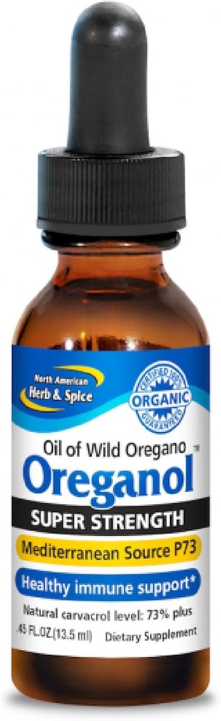 HERB & ESPÍCIE AMERICANO DO NORTE Super Força Oréganol - 0,45 fl. oz. - Óleo de Orégano não processado, selvagem, orgânico - Fonte Mediterrâneo P73 - Não-GMO - 194 Servings