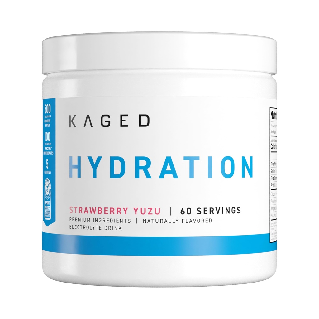 Kaged Hydration Electrolytes Powder - Morango Yuzu - Hydra-Charge Sports Drink Mix - Pré, Post, Intra Workout - Baixo Carb, Vegan, Gluten Free - Suplementos para homens e mulheres