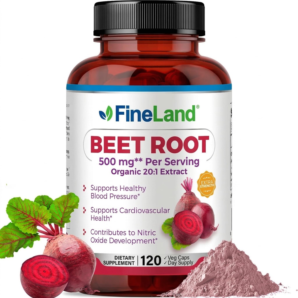 Cápsulas de Raiz de Beterraba FineLand Suporte à pressão arterial 10.000mg Equivalente por serviço □ 20:1 Extrato,120 Cápsulas Vegan – Sistema Imune, Circulação e Saúde do Coração – Não OGM, Made in USA