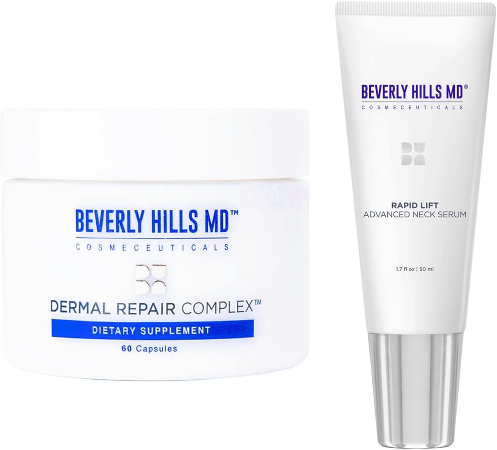 Beverly Hills MD Neck & Body Combo Regimen Bundle- Dermal Repair Complex & Rapid Lift Advanced Neck Serum- Ajudas w/Hydration, Aparência de pele de envelhecimento, rugas, linhas finas e colagénio de suporte
