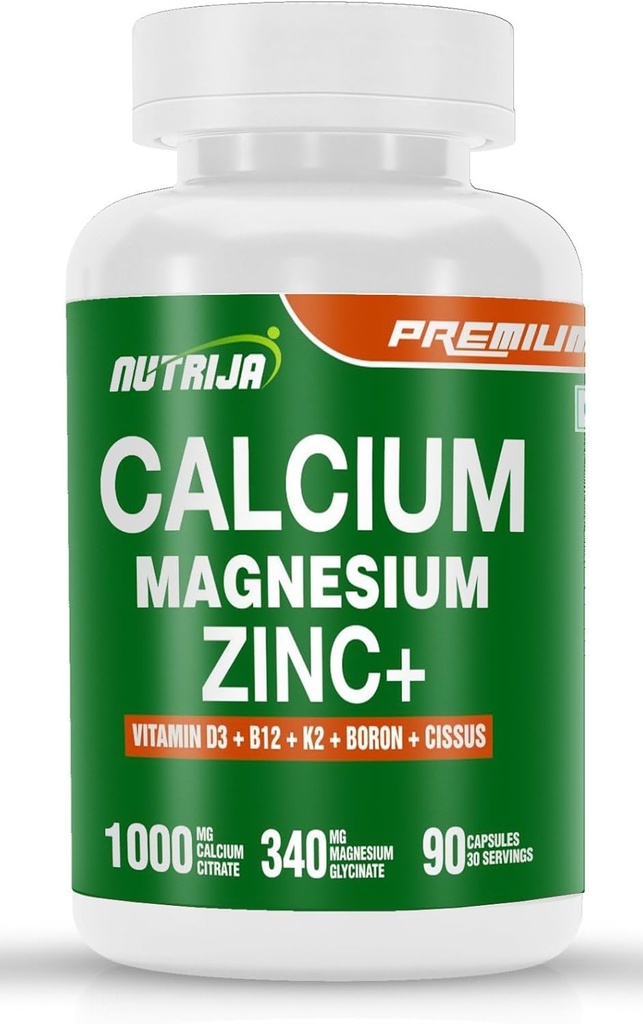 Zinco de magnésio de cálcio com vitamina D3, Boron, K2 e B12 (90 Cápsulas)