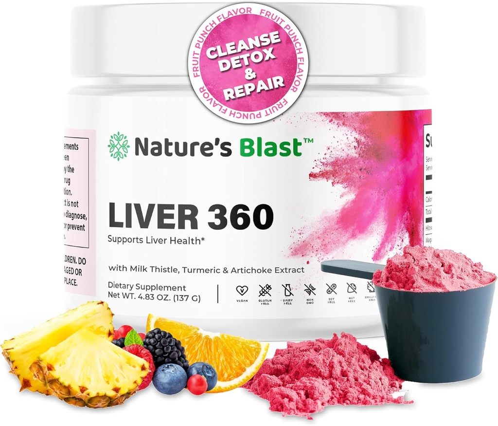 Fígado 360 - Fígado Limpar Detox & Reparar em Pó com Cardo de Leite, Alcaçuz & Alcachofra Extrair Fruit Punch Sabor – 30 Servings
