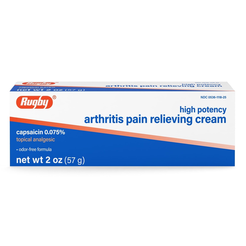 Rugby Capsaicin de alta potência 0,075% Creme - Creme de alívio da dor para artrite - 2 Oz (57g), (1 embalagem)