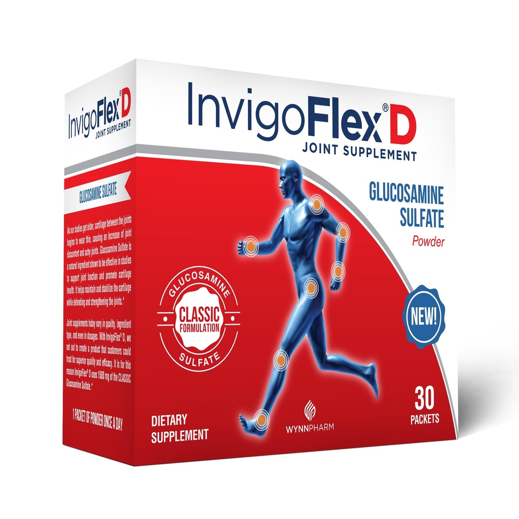 INVIGOFLEX® D - 1500mg de Pó de Sulfato de Glucosamina (Formulação Clássica) - Suplemento Conjunto Premium para Pacotes de Suporte de Joelhos, Mãos, Dorso e Quadril