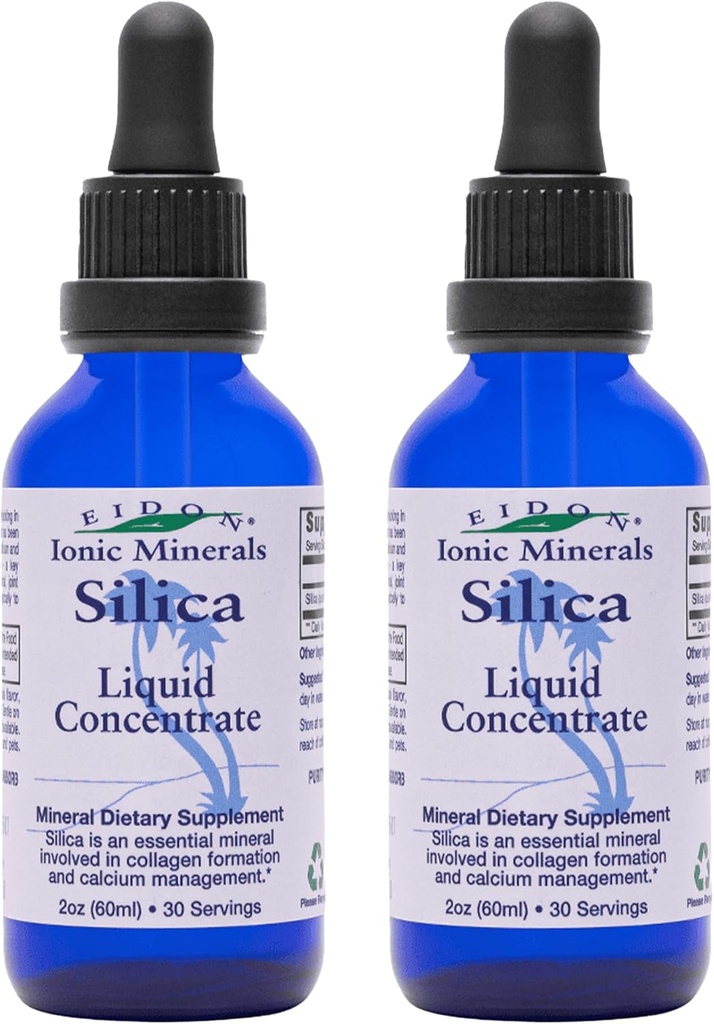Eidon líquido concentrado mineral de sílica - Suplemento de sílica para cabelos, pele e unhas, gotas de sílica para apoiar a produção de colágeno, Sem açúcar adicionado - 2 oz, 2 embalagem