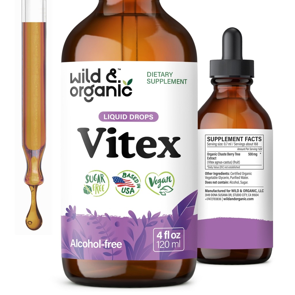 Selvagem e orgânica Vitex Tintura - Vitex Chasteberry Suplemento para Mulheres - Extrato de cereja de árvore de caste líquido para bom humor - Vegan, Açúcar & Álcool Drops Herb - 4 fl oz