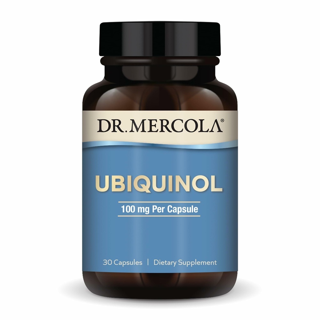Dr. Mercola Ubiquinol - 100 mg Ubiquinol - Suporta Produção de Energia - Suplemento Antioxidante - Não-GMO, Gluten-Free & Soy-Free - 30 Cápsulas (30 Servões)