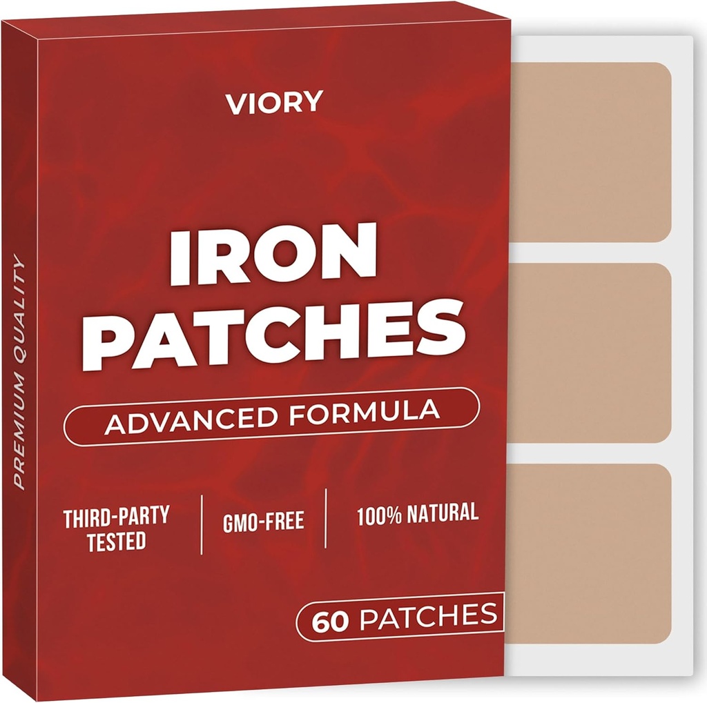 Patches de ferro (Pacote de 60) - 100% Natural Patch para Mulheres e Homens - com Biotina - Energia, Foco e Suporte Corporal - Fórmula melhorada
