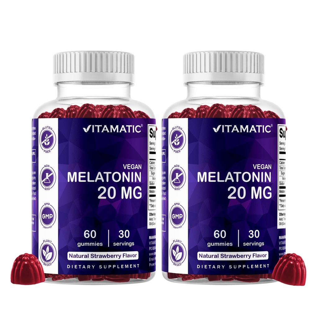 Vitamatic Melatonina 20mg Gummies para Adultos, 30 Servings - 60 Contagem - Suplemento não-Habit Formando (Pacote de 2)
