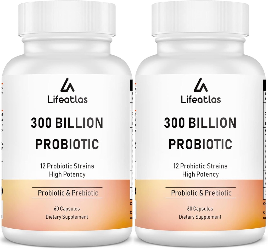 300 bilhões de UFC Probióticos - Probióticos para Mulheres e Homens, 12 Probiótico Strains Plus Prebiótico, Max Potent para Saúde Digestiva & Gut Geral, Suporte Imune, prateleira estável - 120 Cápsulas