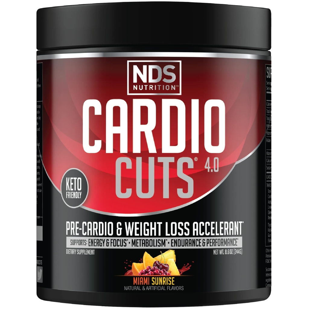 NDS Nutrition 4.0 Pre Treino Suplemento - Perda de Peso Avançada e Fórmula Pré Cardio com L-Carnitina, CLA, MCTs, L-Glutamina e Óleo de Safflower - Miami Sunrise (40 Servings)