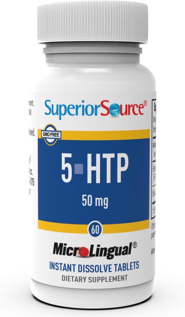 Fonte Superior 5-HTP 50 mg - Suplemento Natural Ajudas repouso sono e neurotransmissor Funções - Saúde do cérebro e apoio da função - 5-Hydroxytryptophan Suplemento - 60 comprimidos de dissolução instantânea