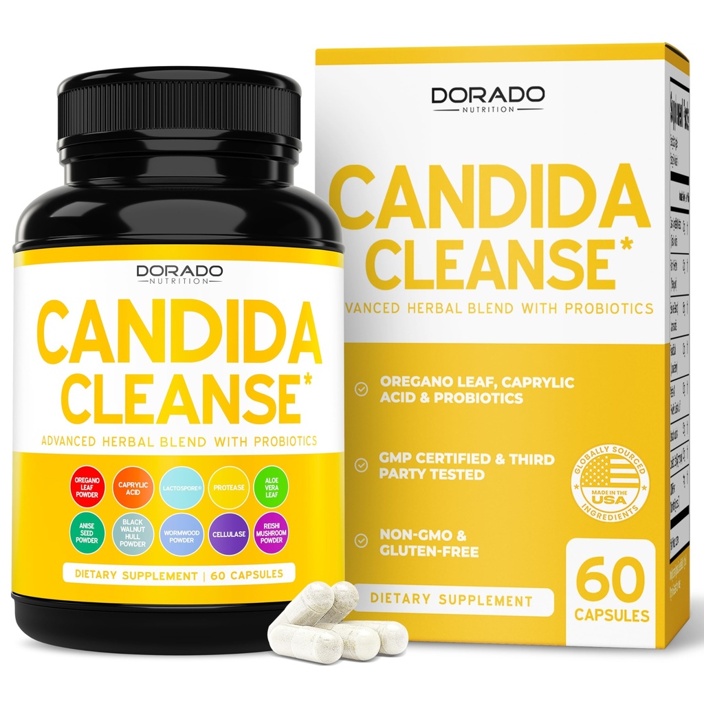 Candida Cleanse Detox (60 Count) Fórmula avançada 11-in-1 para tratamento de crescimento excessivo com Candida Killer Complex para Homens e Mulheres - Teste de Terceiros - Made in USA