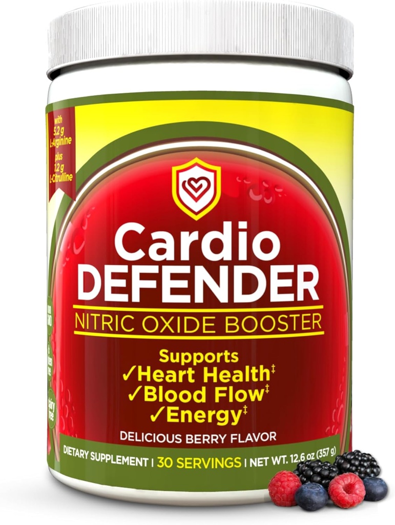 Pó de impulsionador de óxido nítrico – L-Arginina 5,200mg + L-Citrulina 1200mg – Mistura de bebida de saúde do coração - Saúde do coração, Fluxo de sangue, Energia, Endurance - Pó de L-Arginina com Flavor de Berry