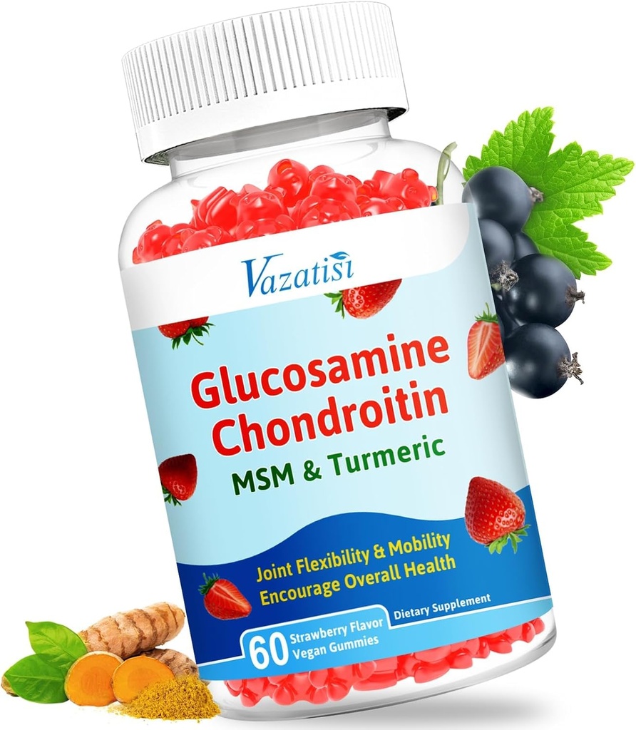 Gomas de condroitina de Glucosamina Biodisponível com Cúrcuma e HSH, Boswellia - Suplemento de Suporte Conjunto - Suporte de Cartilagem, Flexibilidade e Força - 60 Gummies