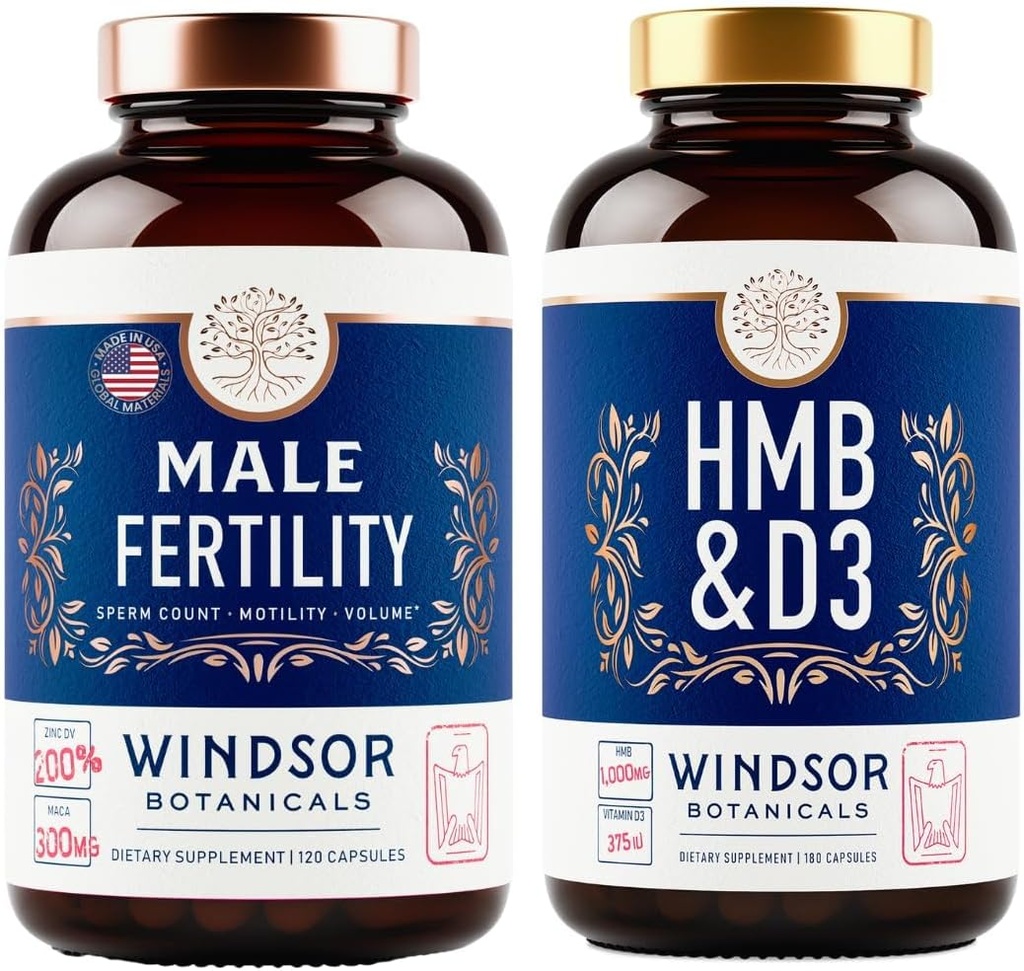 BOTÂNICAS WINDSOR HMB com Vitamina D3 e Cálcio e Pacote de suporte de fertilidade masculina