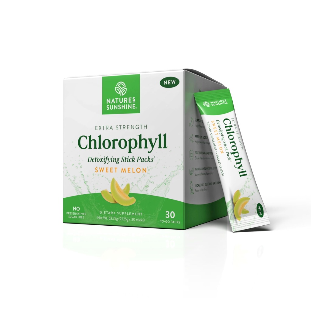 Pacotes Sunshine Chlorophyll Stick da natureza: sobrecarregue seu detox e aumentar a saúde da gut em embalagens convenientes, Delicious Stick (Sweet Melon)