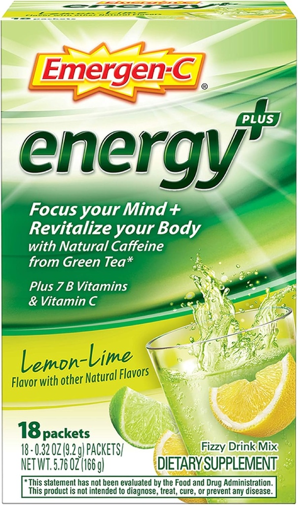 Emergen-C Energy+, com vitaminas B, vitamina C e cafeína natural de chá verde (18 Conde, Blueberry Acai Flavor) Dietary Supplement Drink Mix, 0,33 Ounce Powder Packets