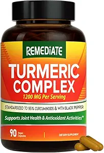 Curcumina açafrão, 1200 mg Extrato de raiz açafrão & pó, padronizado para 95% Curcuminóides, Suporte à saúde conjunta de alta potência, Absorção melhorada com pimenta preta, 90 tampas Vegan