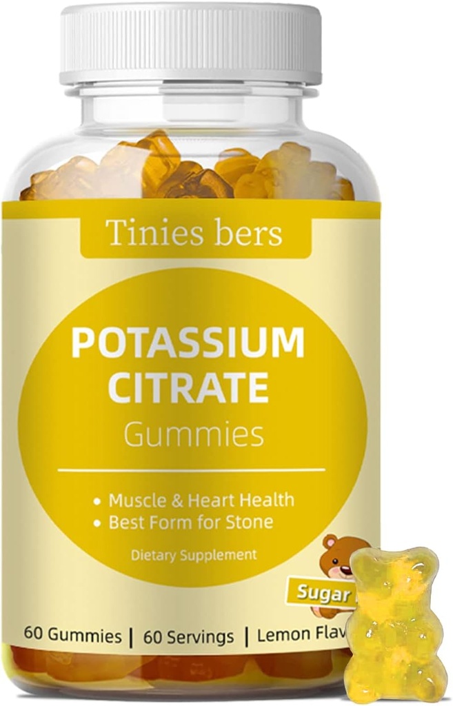 Pastilhas de potássio para adultos Crianças, Açúcar grátis, Suporte Cães Pernas & Muscle & Heart Health, Eletrolítico vital, como Citrato de potássio, Melhores pastilhas de potássio para pedras, Vegan, Não-GMO, Flavor de limão, 60