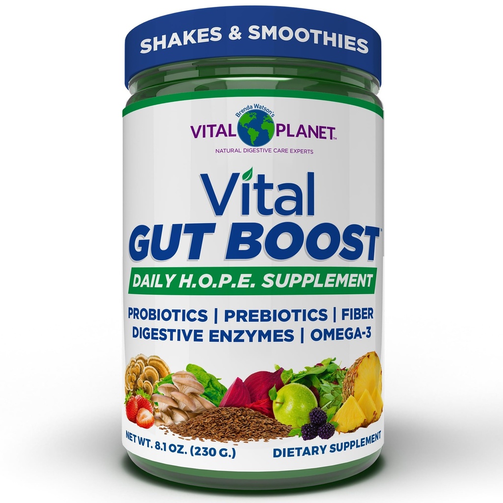 Vital Planet - Vital Gut Boost Powder by Brenda Watson, PBS Gut Cheque o Suplemento Esperança com Fibra 35, Óleo Ómega 3, Probióticos e Enzimas Digestivas, 8,1 onças, 230 gramas, 30 Servings