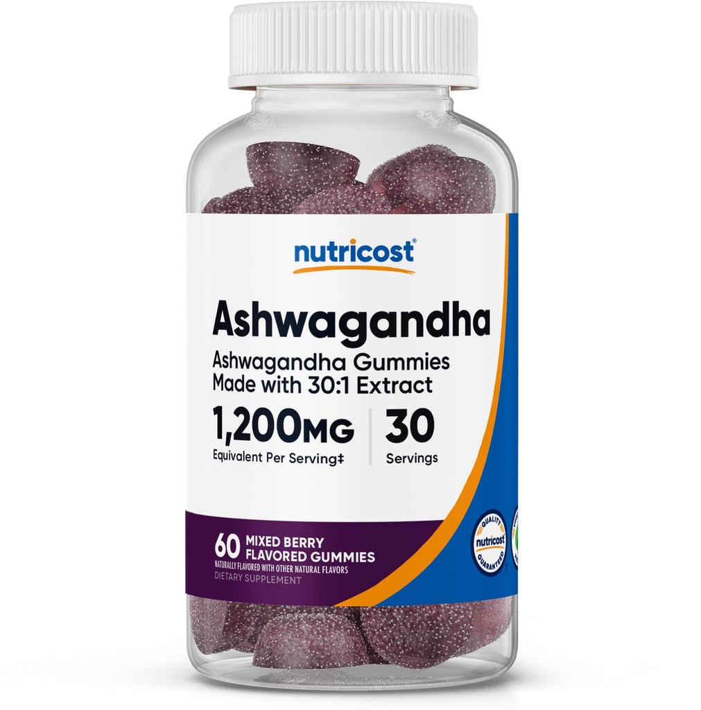 Nutricost Ashwagandha Gummies 1200mg Equivalente Por Servindo (Flavor de Cereja Misturada), 60 Gummies, 30 Servings
