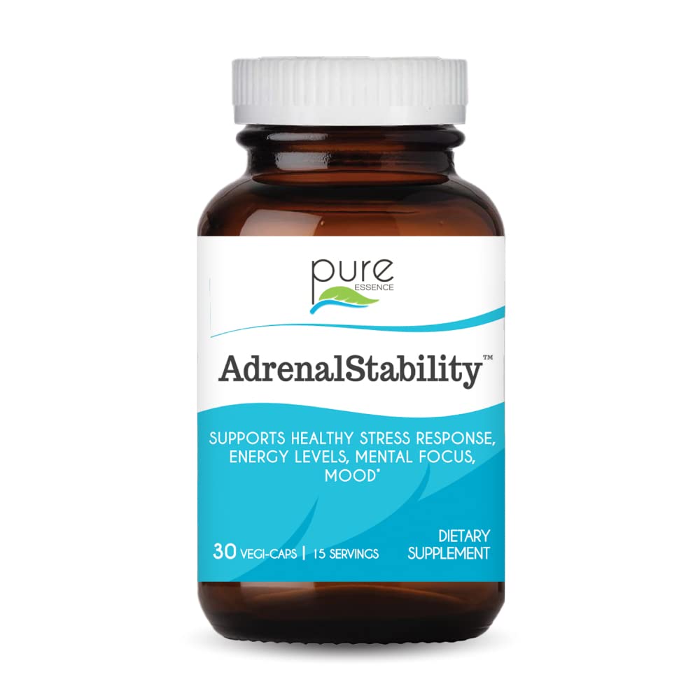 Estabilidade Adrenal por Pura Essência - Suplemento de Fadiga Adrenal com Ashwagandha, Santo Basílio, Suporta Resposta ao Estresse Saudável, Energia, Sono (30 Caps)