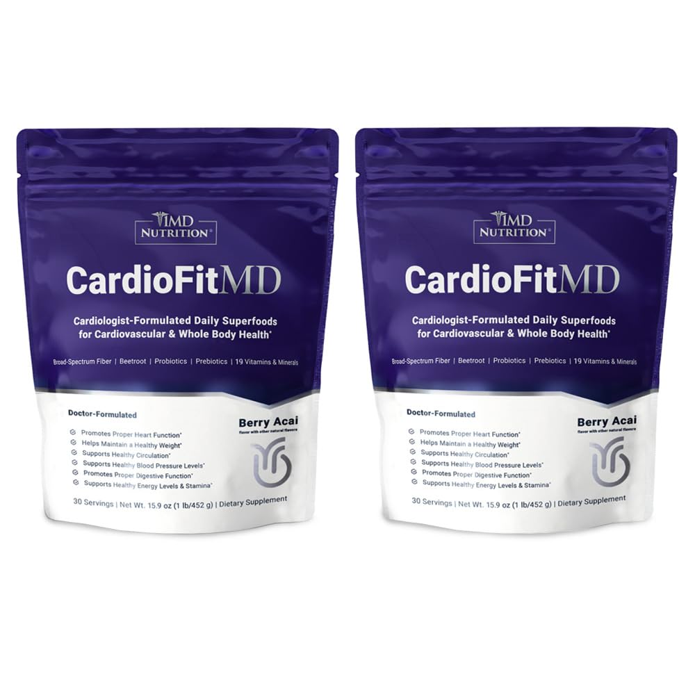 1MD Nutrition CardioFitMD - Beterrabas Vegan Superfood Keto- Heart Health Powder - Suplemento de óxido nítrico - Pó de raiz de beterraba para pressão sanguínea saudável & circulação - bebida de alta fibra - 30 dias (2-Pack)