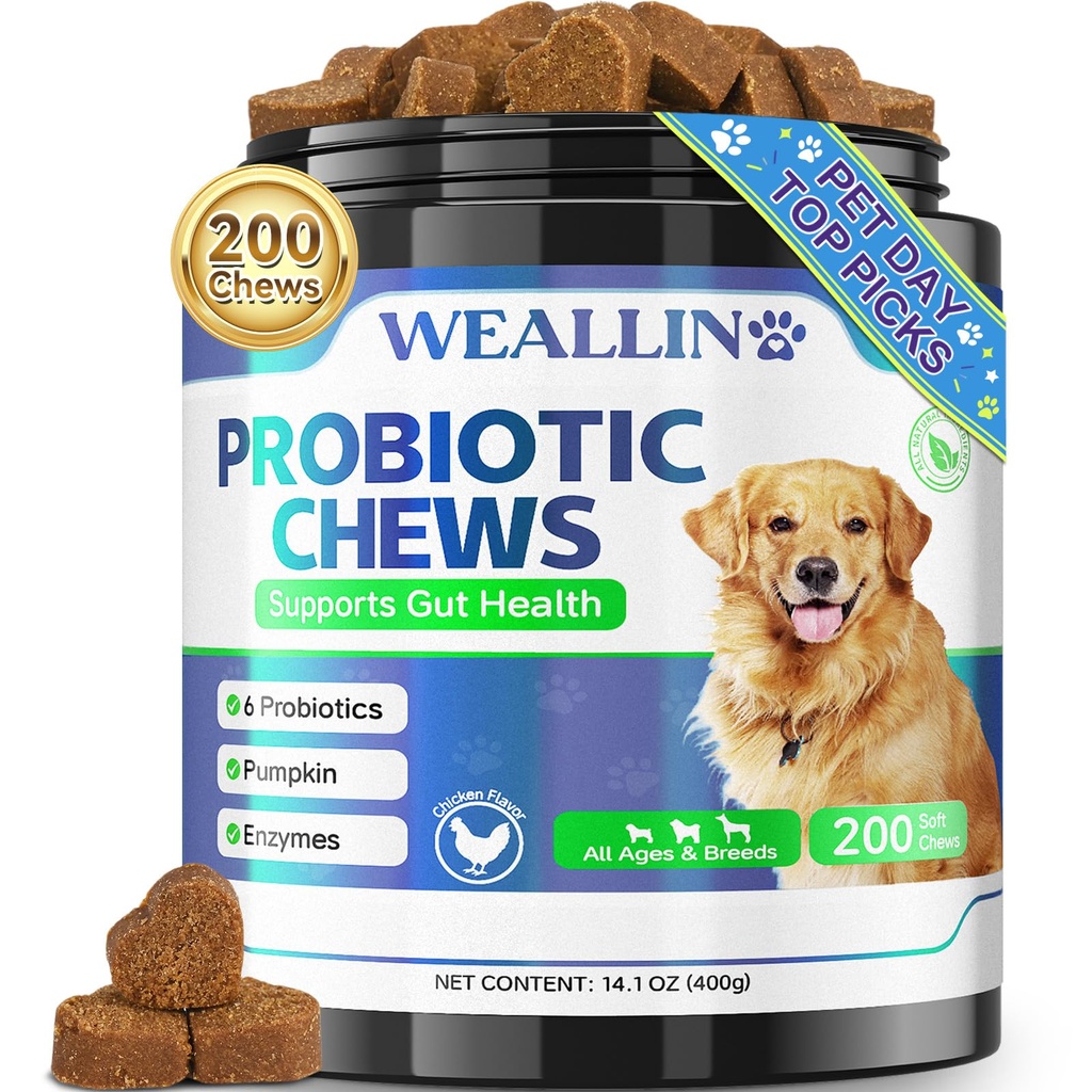 200 PCS Probióticos para cães - Dog Probiótico Mastiga para Gut Saúde, Suporte Digestivo e Comichão alívio da pele Tratamento de gás de diarreia - Probióticos, Enzimas Digestivas, Prebióticos, Pumpkin