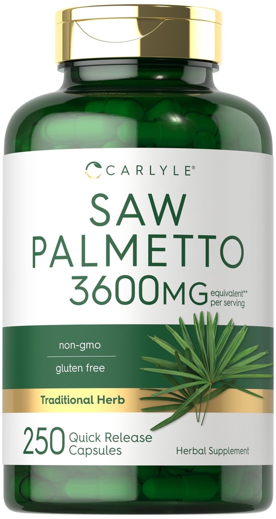 Carlyle Saw Palmetto para homens e mulheres 3600 mg 250 Cápsulas de extrato de ervas Suplemento Serenoa Repens