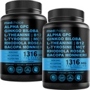 12-em-1 Nootrópico Suplemento Cerebral Anhydrous: Ginkgo Biloba para suporte ao cérebro, memória e foco - B12, Alpha GPC, L Theanina e suplementos de colina com Bioperine não cafeína 1321mg (120ct)
