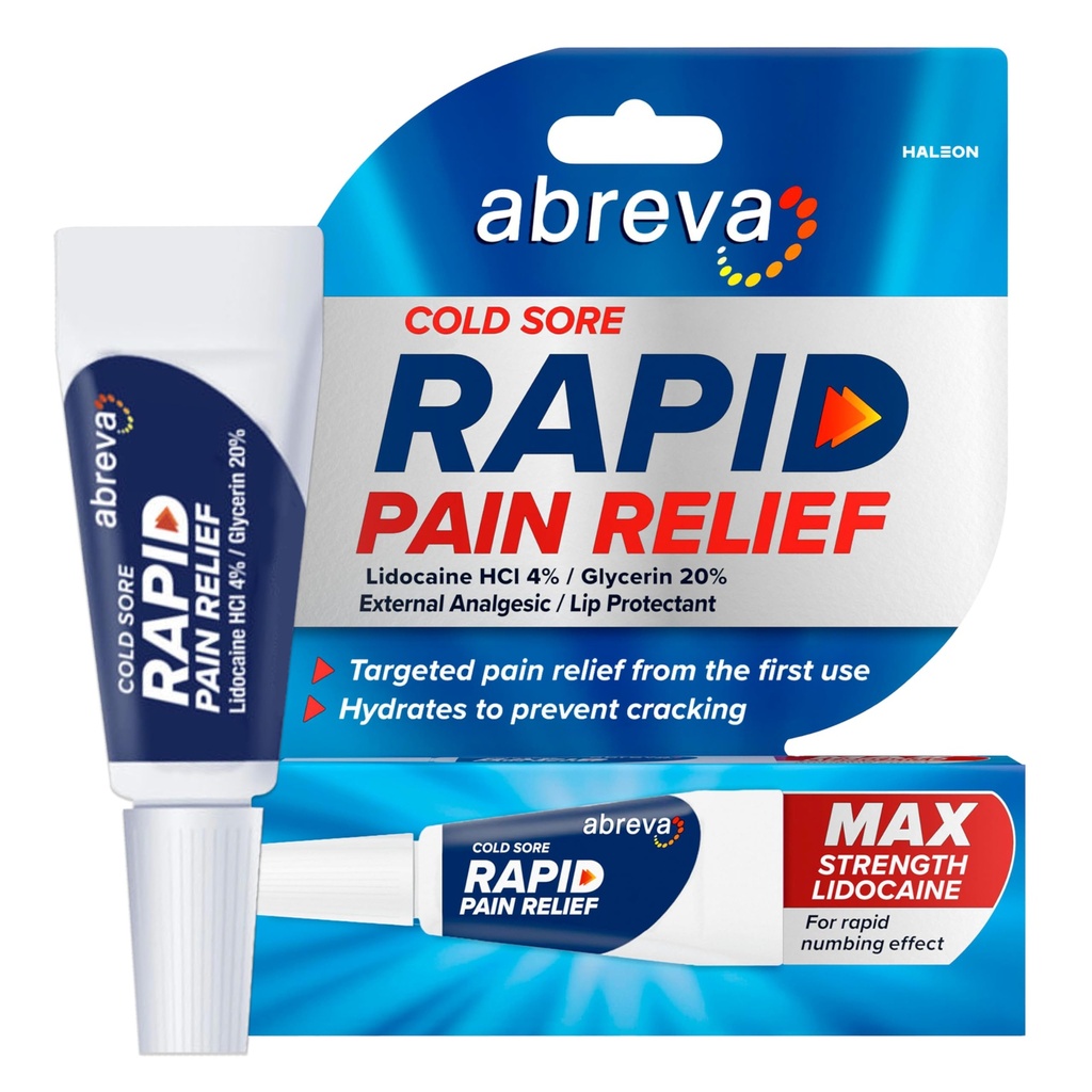 Abreva Tratamento de feridas frias Creme de alívio rápido da dor - 1 tubo, 3 gramas