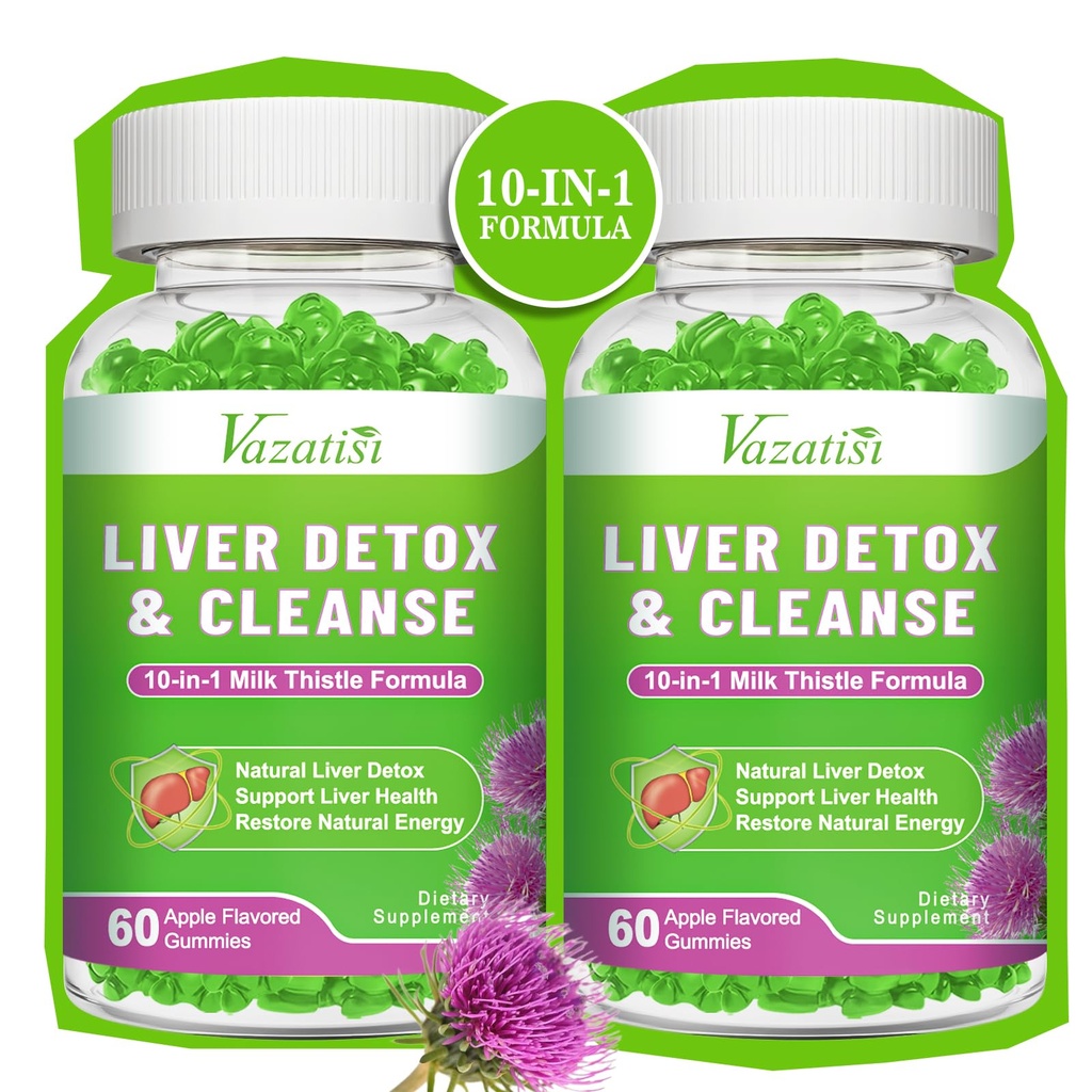 Liver Cleanse Detox Repair Gummies, Pastilhas de cardo com alcachofra, Dente-de-leão para suporte ao fígado, Vegan & Non-GMO, Gelatina-livre, Apple Flavor 120ct