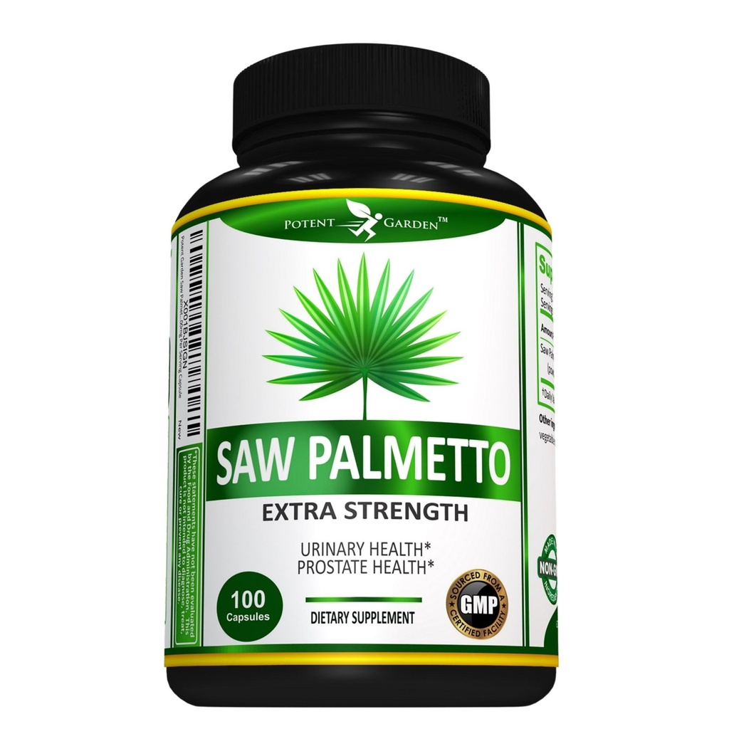Potent Garden Saw Palmetto 500 mg - Suplementos de próstata para homens - Suporta frequência de micção saudável e fluxo - Não OGM, 100 cápsulas de Palmetto serra