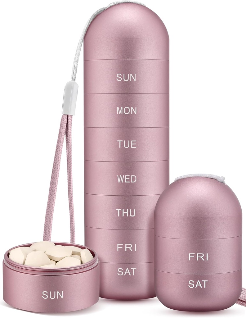 Zannaki Metal Moisture Proof Weekly Pill Organizer, Stackable Alumínio Liga BPA Free Travel Caminhadas 7 dias caixa de comprimidos impermeável e grande compartimento para segurar pílulas, vitaminas, óleo de peixe, suplementos