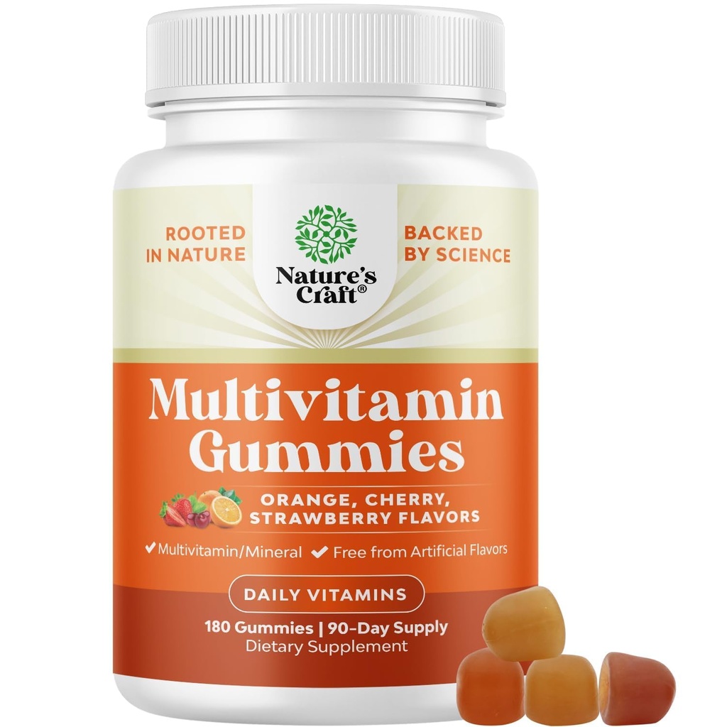 Potente pastilhas multivitaminosas diárias para adultos - Bem-estar Mistura de Vitamina D A C E B12 Zinco e Biotina - Vitamina Gummy adulto para energia e saúde imunitária - Sem Glúten e Halal - 180 chicletes