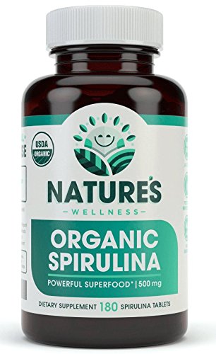 USDA Organic Spirulina Tablets - Não-GMO Green Superfood Supplement: 3000mg of Fresh Blue Green Algae, Vegan, Gluten Free, Sustainable Grown, Pesticidas Grátis e Não Irradiado, 500mg por Tablet, 180'