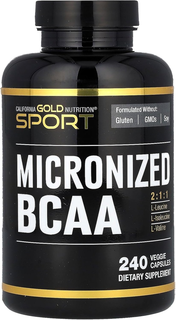 Califórnia Gold Nutrition Sport, Micronized BCAA, Ranched Chain Amino Acids, 240 Cápsulas Veggie