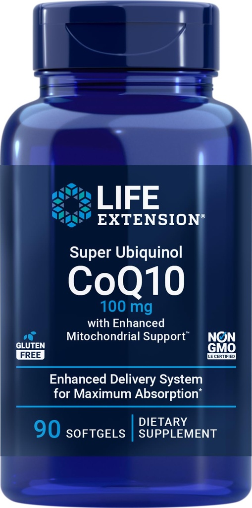 Extensão de vida COQ10 Super Ubiquinol 100mg com suporte mitocondrial melhorado, 90 Softgels